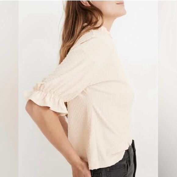 Madewell cream swiss-dot mock neck blouse - Picture 2 of 8